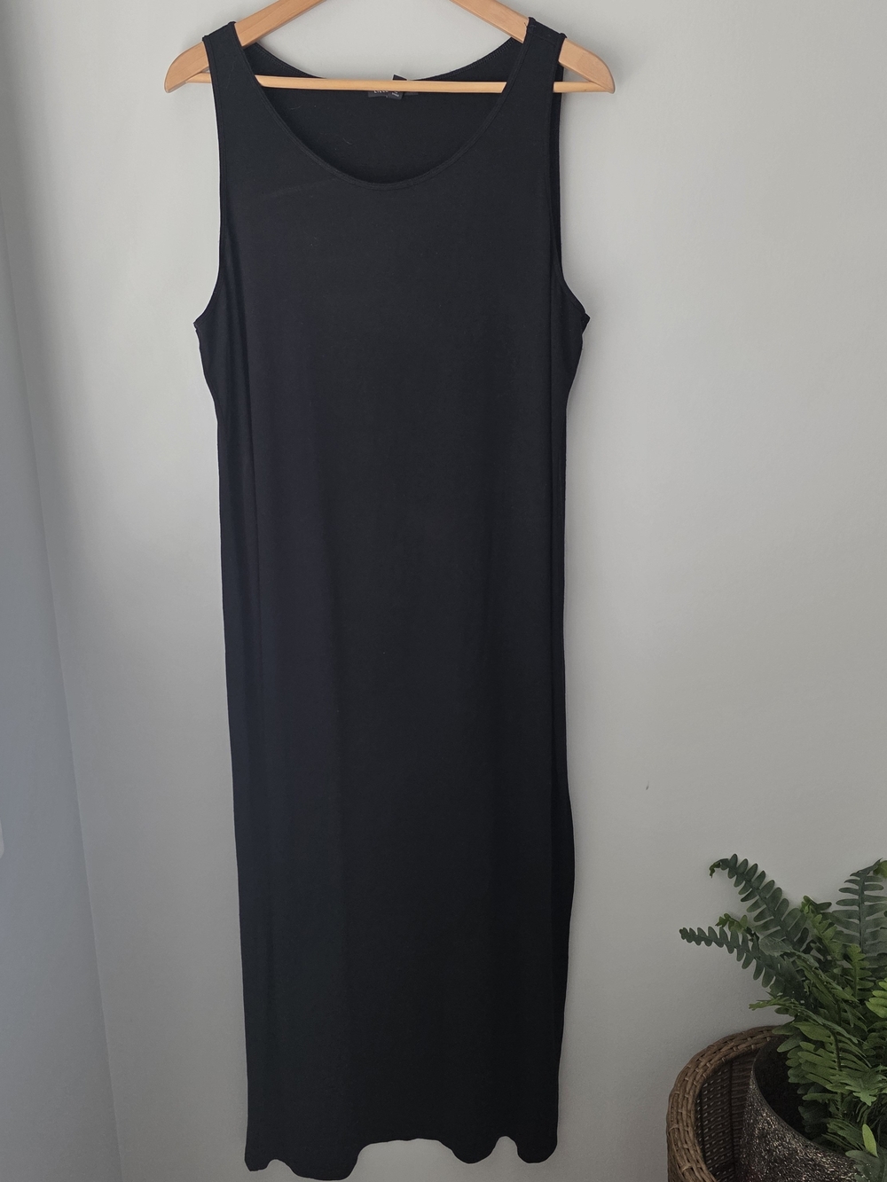 Eileen Fisher Black Sleeveless Maxi Dress Women's XL Stretch Viscose Minimalist